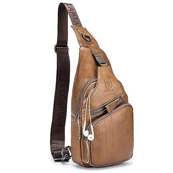 Cross body Bags for Men Leather Sling Bag Casual Daypacks , Brown